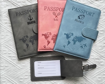 Gepersonaliseerde RFID-paspoorthouder en bagagelabelset: reisaccessoires bruiloft verjaardag