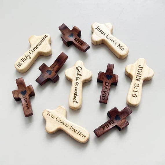 Personalized Wood Thumb Cross: Pocket-Sized Comfort, Faith Gift, Condolences Gift Christian Party Favor