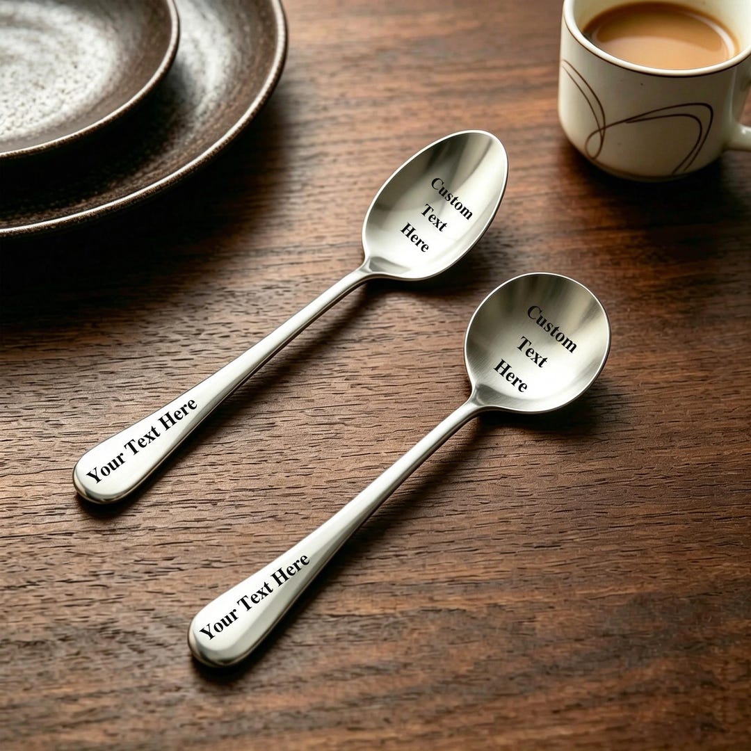 Spoon Text Personalized Stainless Steel Spoon, Engraved Custom Text Logo, Dessert ...