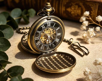 Personalized Engraved Mechanical Pocket Watch: Custom Groomsmen Gift, Wedding Favor