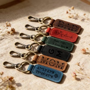 Personalized Leather Keychain, Engraved Keyring for Mom and Dad, Custom Key Fob, Anniversary Gift