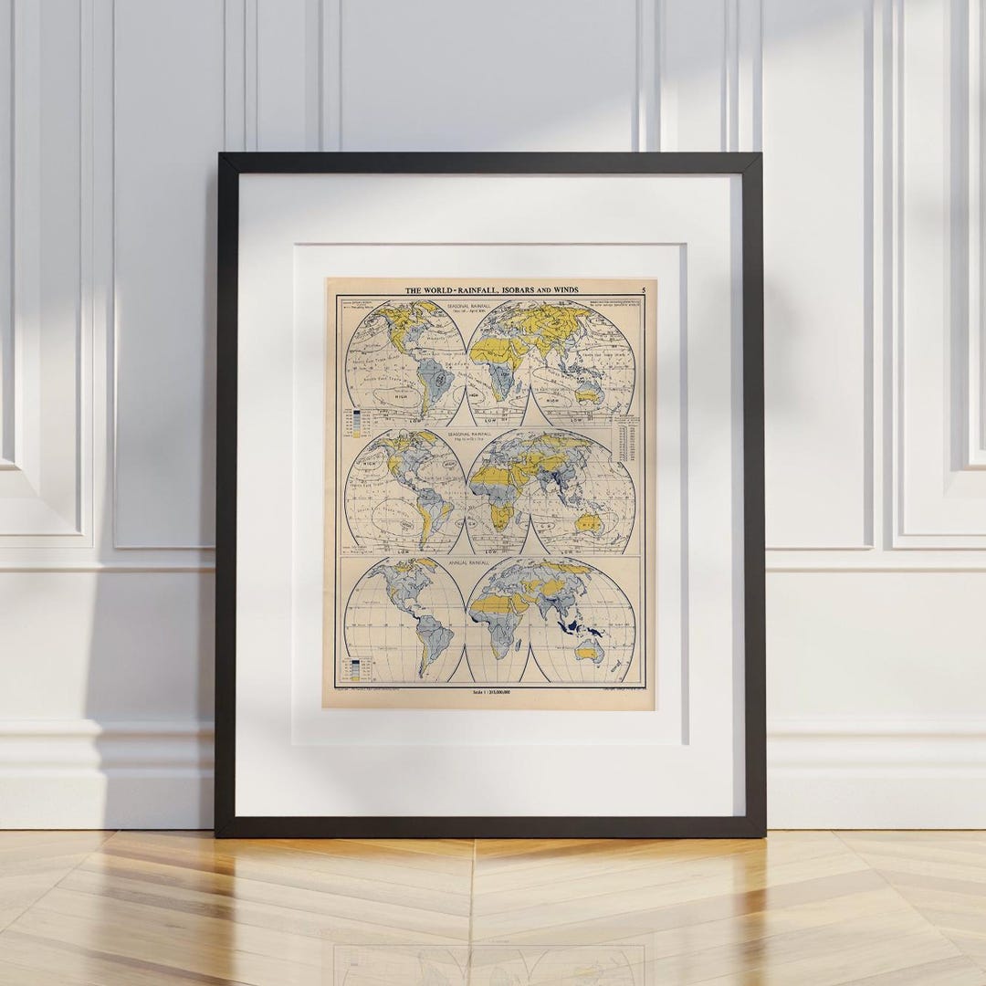 Retro Weather Map Vintage World Weather Map 1954 : Infographic Chart - Rainfall, Isobars ...