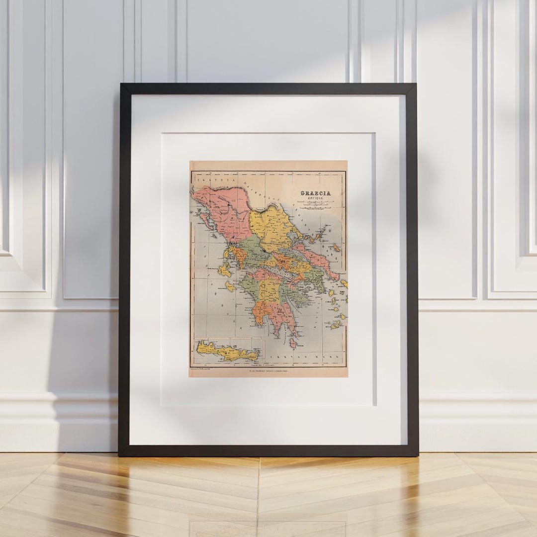 Antique Ancient Greece Map 1860 : Graecia Antiqua Showing Provinces ...