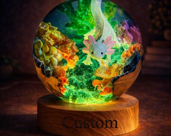 Niedliche Axolotl-Harz-Lampe - Kawaii Ozean-Nachtlicht, Axolotl-Liebhaber Geschenk, Aquarium LED-Lampe, einzigartiges Geschenk für sie, Kinderzimmer Dekor