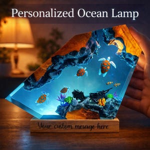 Luminária personalizada de tartaruga marinha em resina, luz noturna oceânica, luminária LED em epóxi, presente de decoração costeira, luminária de tartaruga, presente para o pai