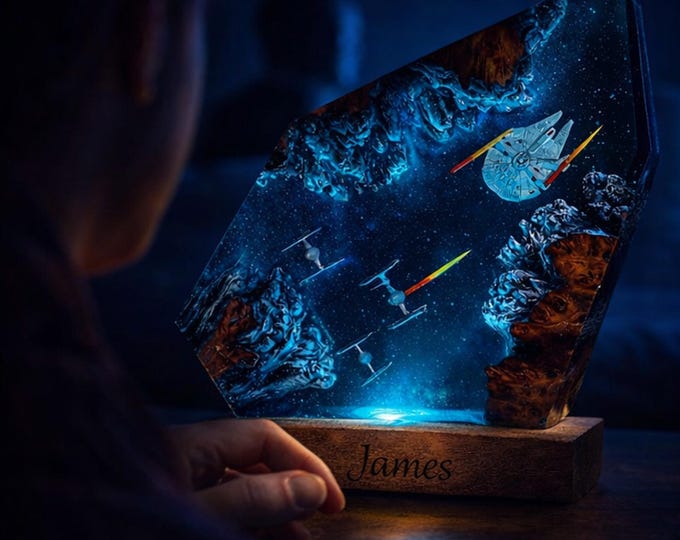 Galaxy Resin Lamp Night Light, Space Lamp Gift for Him, Dream Big Night Light, Unique Father Son Gift, Sci Fi Bedroom Decor