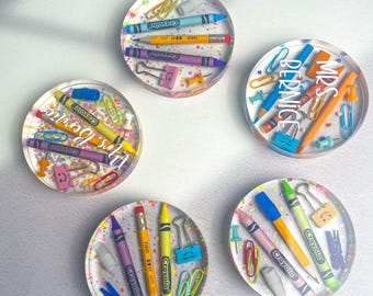 Custom Crayola Resin Coaster with Name – Personalized Teacher Gift, Cute Desk Accessory for Classroom or Office