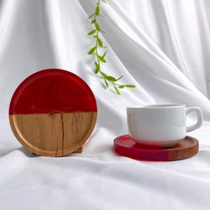 Colorful Resin Wood Coasters – Handmade Half Wood Epoxy Drink Coaster, Modern Bar Decor, Multiple Color Options
