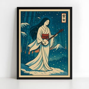 Yuki-onna Japanese Wall Art, Vintage Ukiyo-e Style Snow Spirit Print, Japandi Zen Decor, Minimalist Asian Poster (Digital Download)