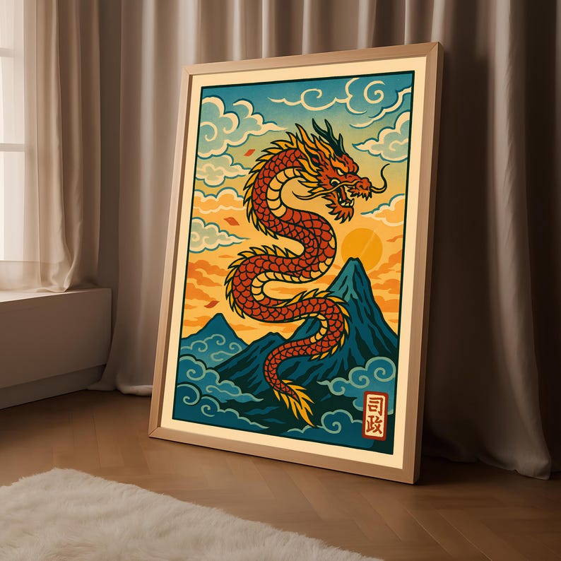 Japanese Dragon Wall Art Print, Vintage Ukiyo-e Inspired Poster, Asian ...