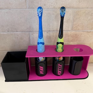 Personalized Toothbrush Holder - 3 Person - Bin For Toothpaste - For Kids and Adults image 1