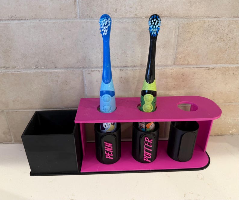Personalized Toothbrush Holder - 3 Person - Bin For Toothpaste - For Kids and Adults image 1