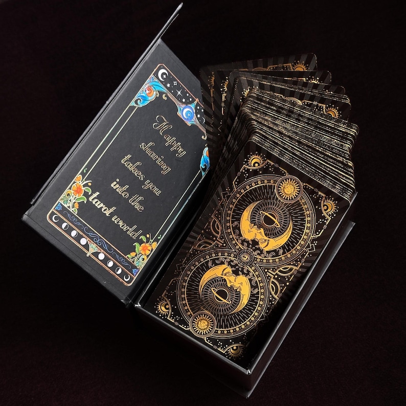 Mystic Sun & Moon Tarot Deck – 78 Black and Gold Foil Cards With ...