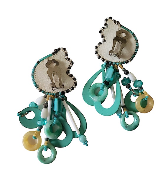Chipita Dangle Clip On Earrings Turquoise Blue Be… - image 2