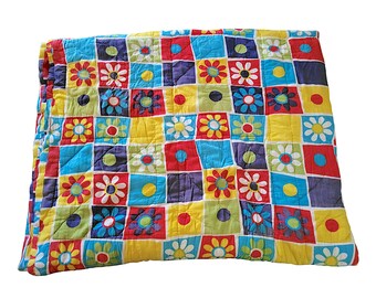 Crazy Patchwork Multicolor Flower Power Handmade Vintage Quilt Reversible