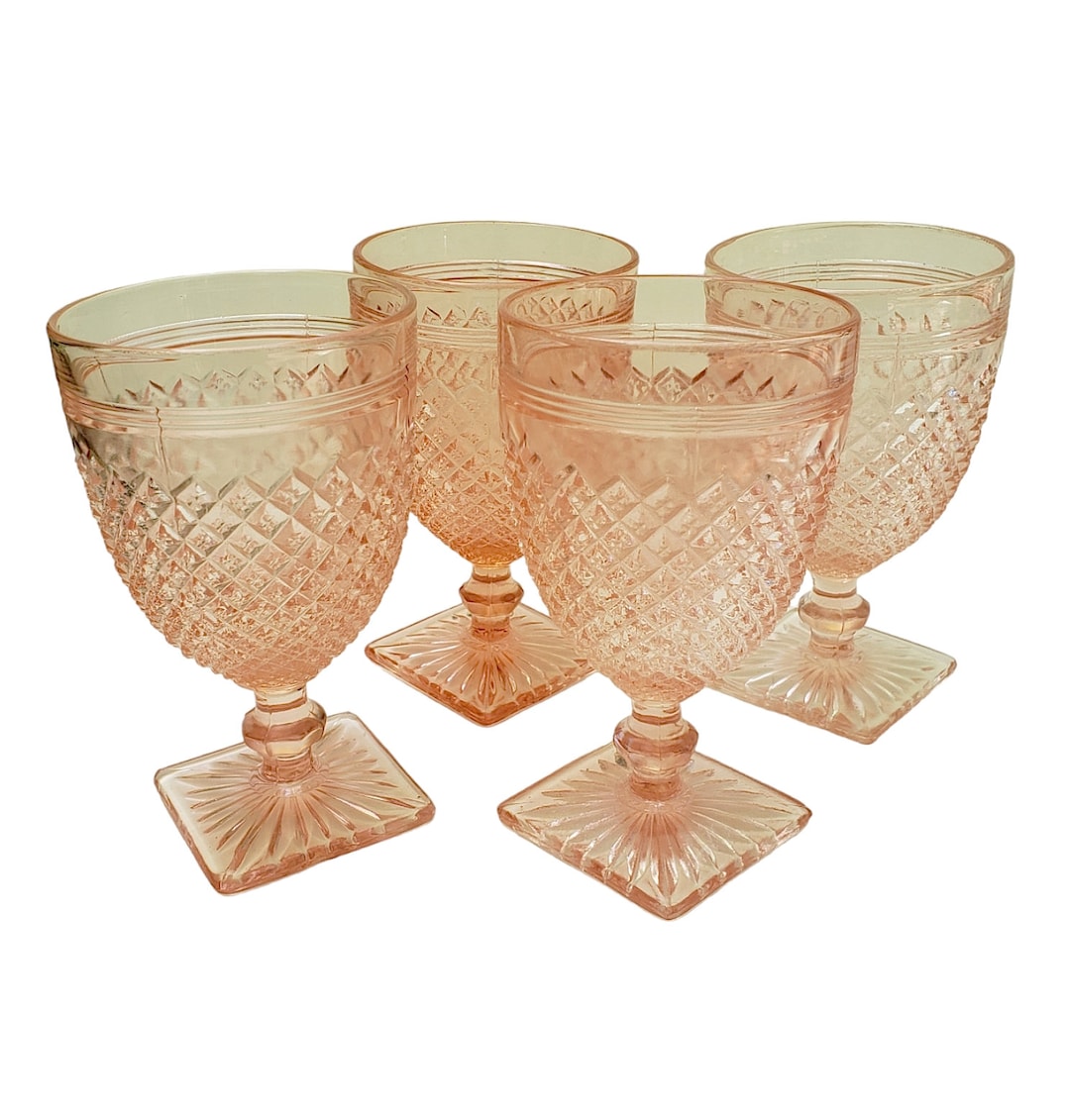 Pink Miss America Depression Glass Wine Water Goblets Set of 4 Etsy
