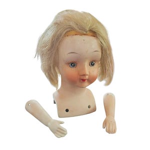 Porcelain Doll Head and Hands for Crafting or Assemblage Art SEE PHOTOS