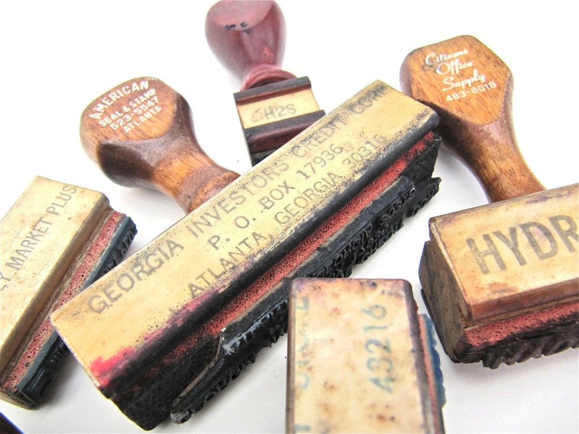 Rubber Stamps Collection Vintage Office Industrial with Wood Etsy