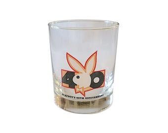 Playboy 40th Anniversary Old Fashioned Cocktail Glass Vintage Barware Glassware