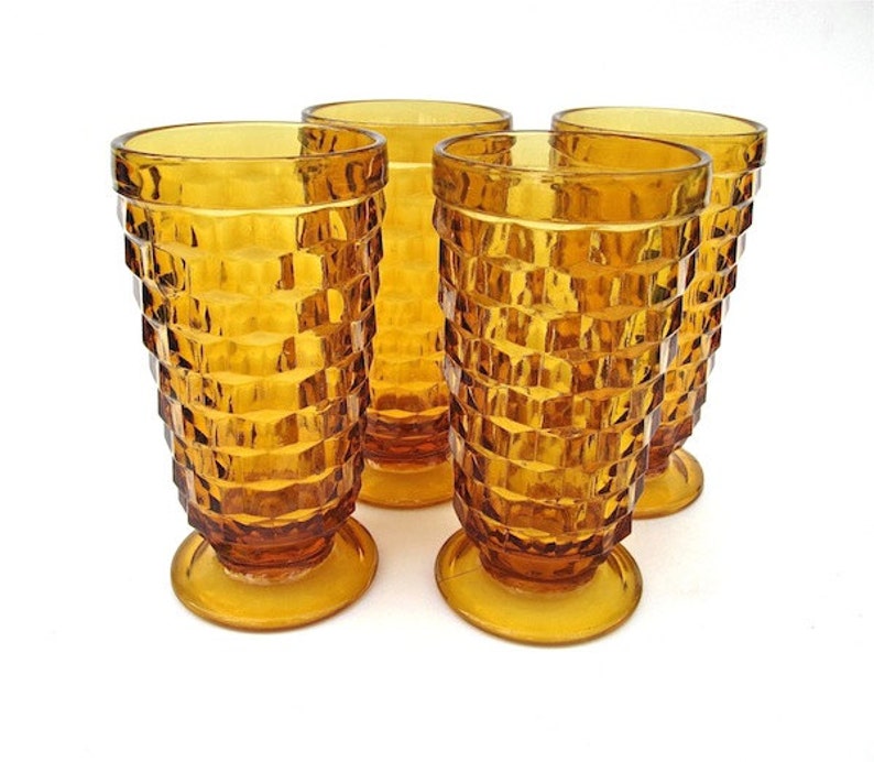 Amber Glass Fostoria American Iced Tea Glasses Set of 4 Etsy