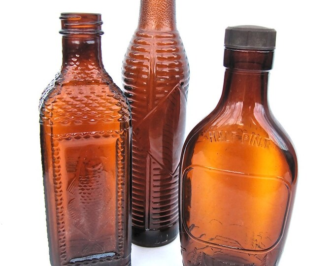 Brown Antique Bottles Lot of 3 Instant Collection Etsy