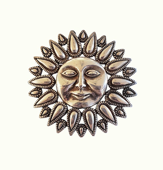 Sterling Silver Sun Brooch Pin Marked 925