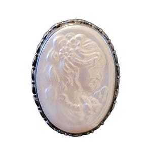 Sajen Large Oval Mother of Pearl Cameo Ring 925 Silver Big Statement Jewelry