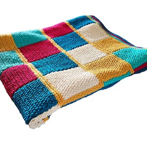 Vintage Small Knitted Afghan with Multicolor Patchwork Pattern