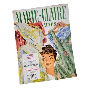 Marie Claire Mars 1955 Les Collections des Grand Couturiers French Language Magazine Spring Edition Vintage Style Mid Century Advertising
