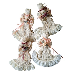 Set of 4 Hanging String Ornaments Angels Roses Vintage Holiday Christmas Xmas Decor READ DESCRIPTION