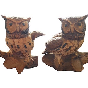 Vintage Homco Owl Bird Figurines Set of 2 No 1114 Shelf Decor