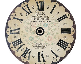 New England Clock Company Round Face Dial Only for Repair or Art Work Roman Numerals Hark What&#39;s the Cry Assemblage Mixed Media Supply