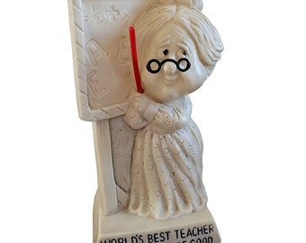 World's Best Teacher You Learned Me Good 1972 Russ and Wallace Berrie Sillisculpt Figurine 9049 Knick Knack Gift Idea