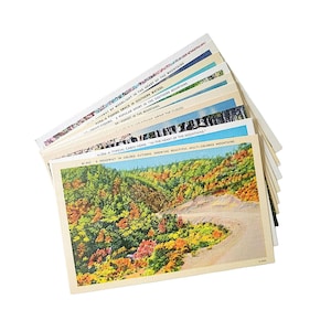 Cartes postales vintage du milieu du siècle, finition lin, paysages, paysages, souvenirs, voyages, éphémères, lot de 10 inutilisés