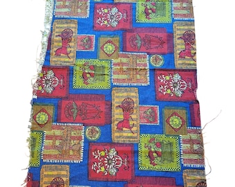Vintage Multicolor Patchwork Print 1970s Fabric 28 Inches by 55 Inches