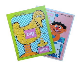 Playskool Vintage Sesame Street Wooden Puzzles Big Bird Ernie 1970s