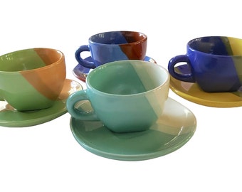 Sky Canyon Set of Demitasse Espresso Cups with Matching Saucers Multicolor 8 Pieces