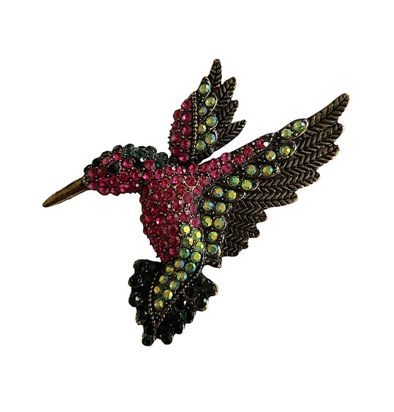 Multicolor Hummingbird Bird Brooch Pin Vintage Je… - image 1