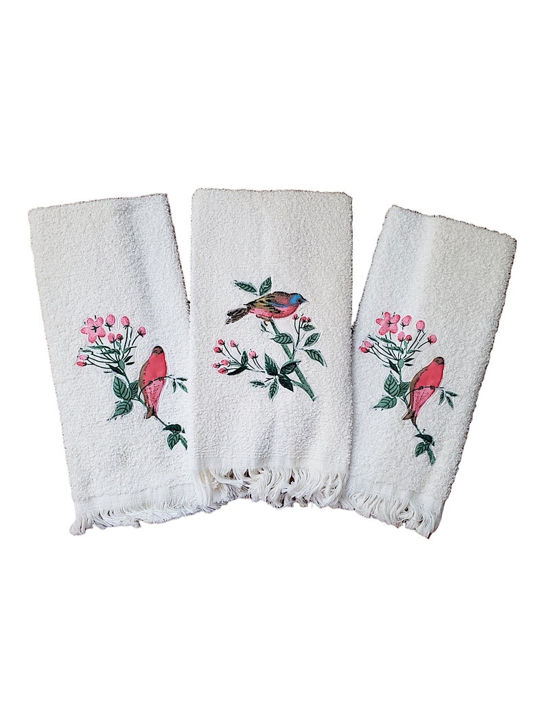 Martex Fringe Cotton Hand Towels With Bird Design Set of 3 in Etsy