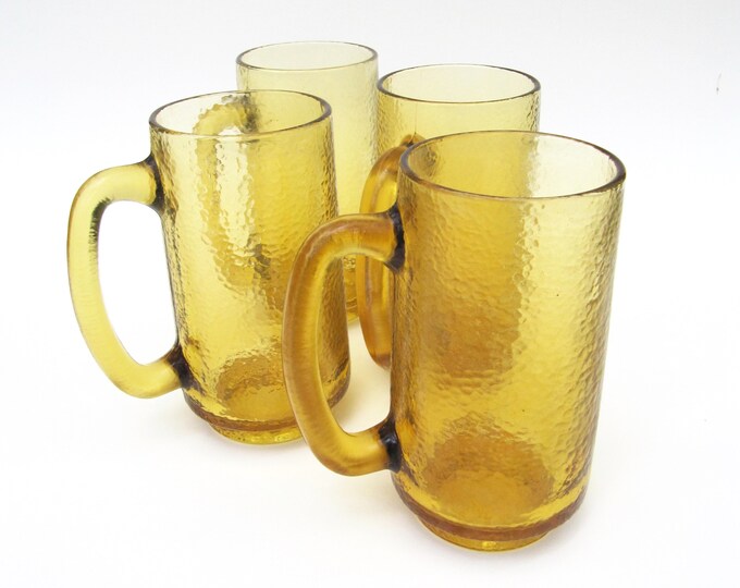 Amber Glass Beer Mugs Glasses Set of 4 Etsy
