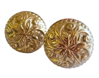 Matching Set Round Brass Doorknobs Leaf Pattern NO SPINDLE