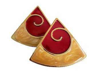 Monet Red Gold Clip On Triangle Earrings