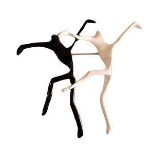 Modernist Black White Dancers Brooch Pin Jewelry