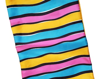 Long Striped Multicolor Scarf in Pink Blue Black Gold