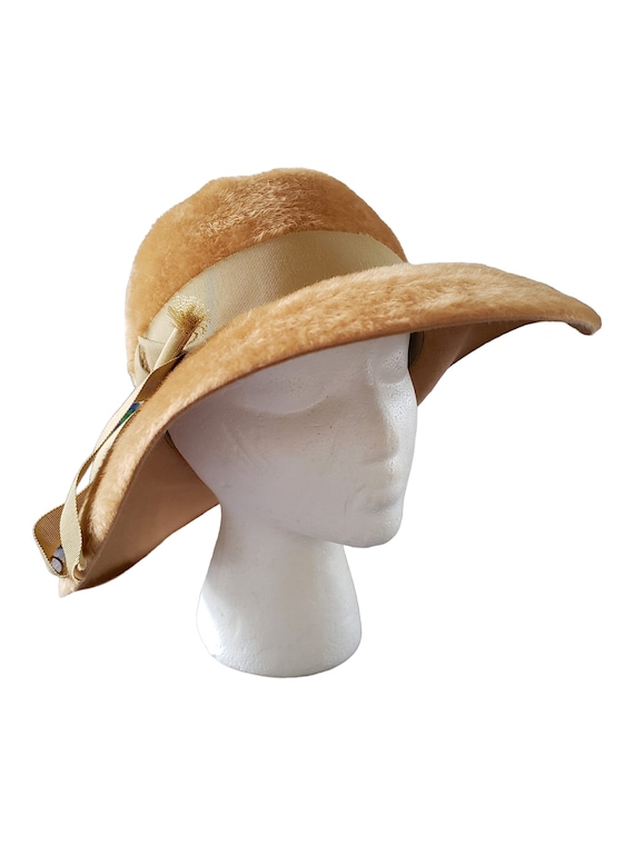 Coralie Musketeer Faux Fur Wide Brim Floppy Vintage Hat