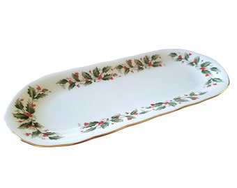 Macy's All the Trimmings Sandwich Tray in Original Box Holly Design Holiday Christmas Xmas Decor Made in Japan