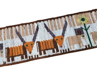 Vintage Handwoven Scandinavian Tapestry or Runner with Fringe