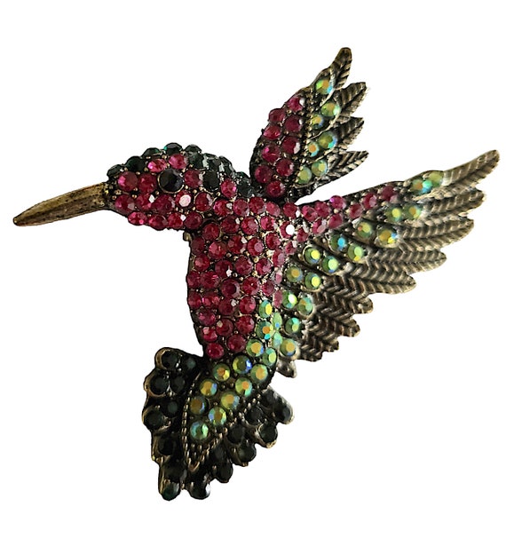 Multicolor Hummingbird Bird Brooch Pin Vintage Je… - image 2