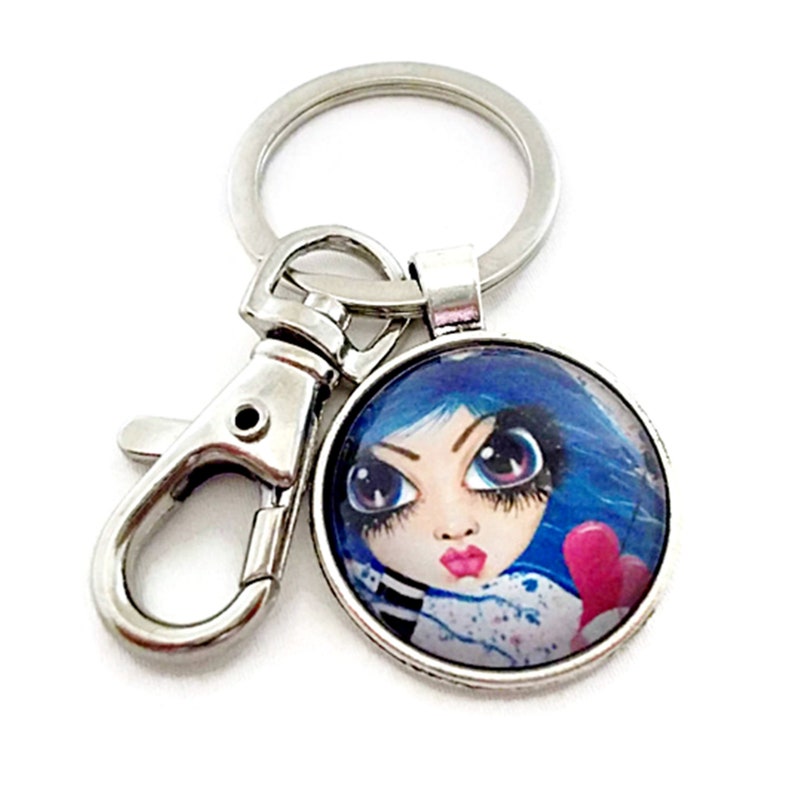 Cute Keychain Blue Hair Girl Cool Keychains Stocking Etsy