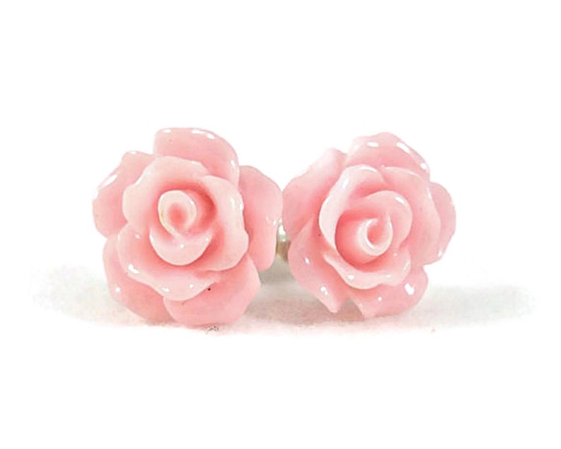 Pink Rose Earrings Light Pink Earrings Pretty Earrings Pink | Etsy
